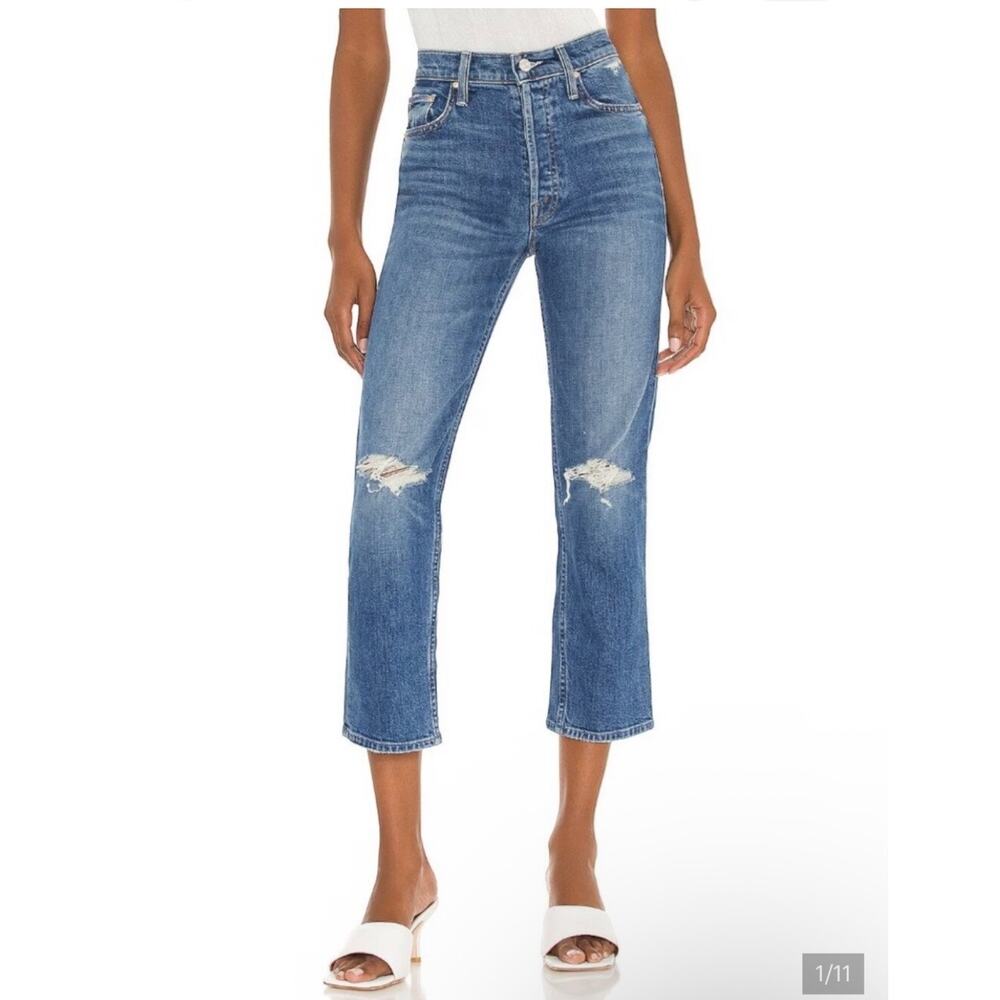 Mother Superior The Tomcat Distressed Straight Leg Jean Women's 26 Med Blue